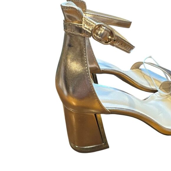 Revolve H by Halston Rose Gold and Silver Practical Block Heel Sandals NWOT - Picture 6 of 12